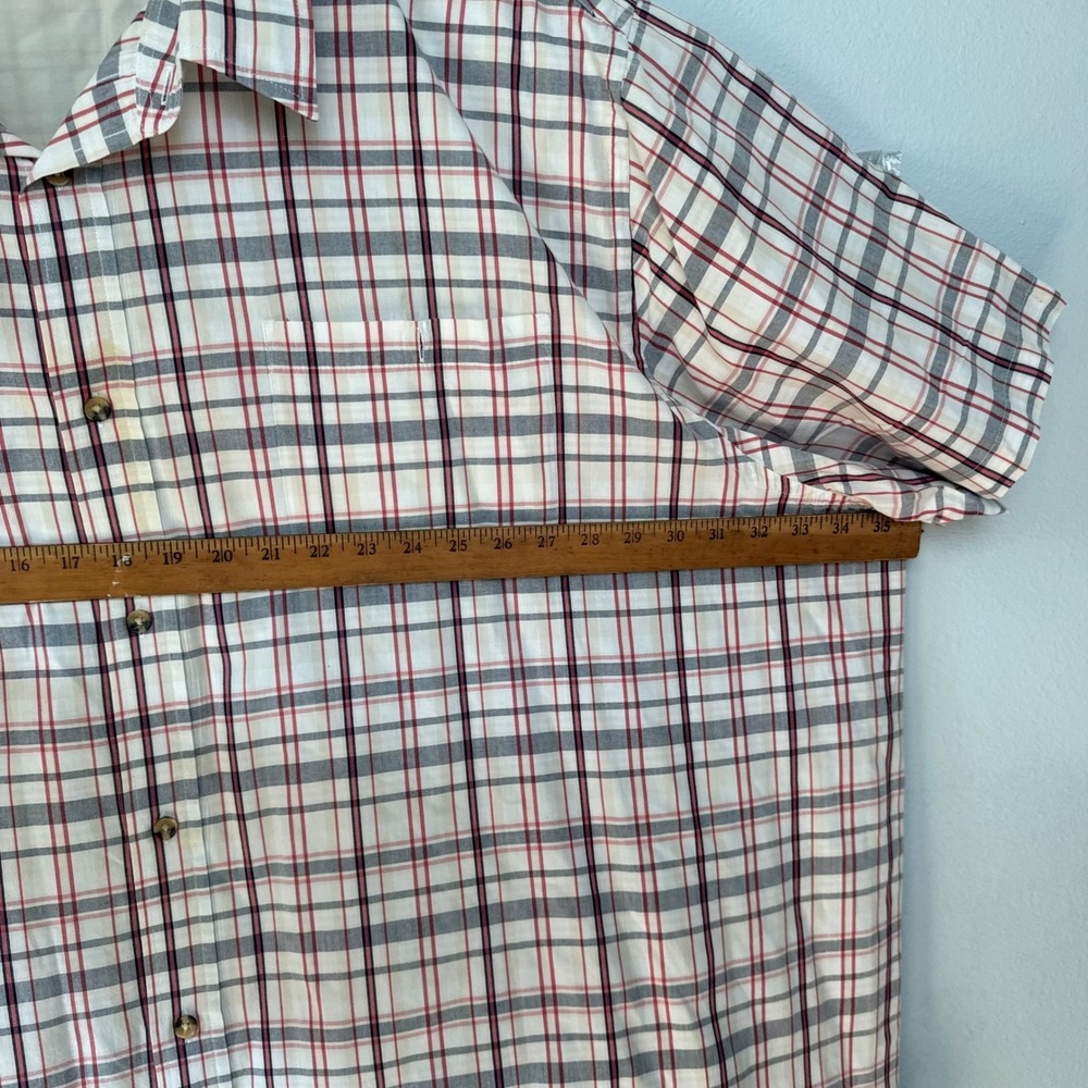 King Size Mens White Red Plaid Dad Core Short Sleeve Button Down Shirt Size 3XLg - Picture 7 of 10